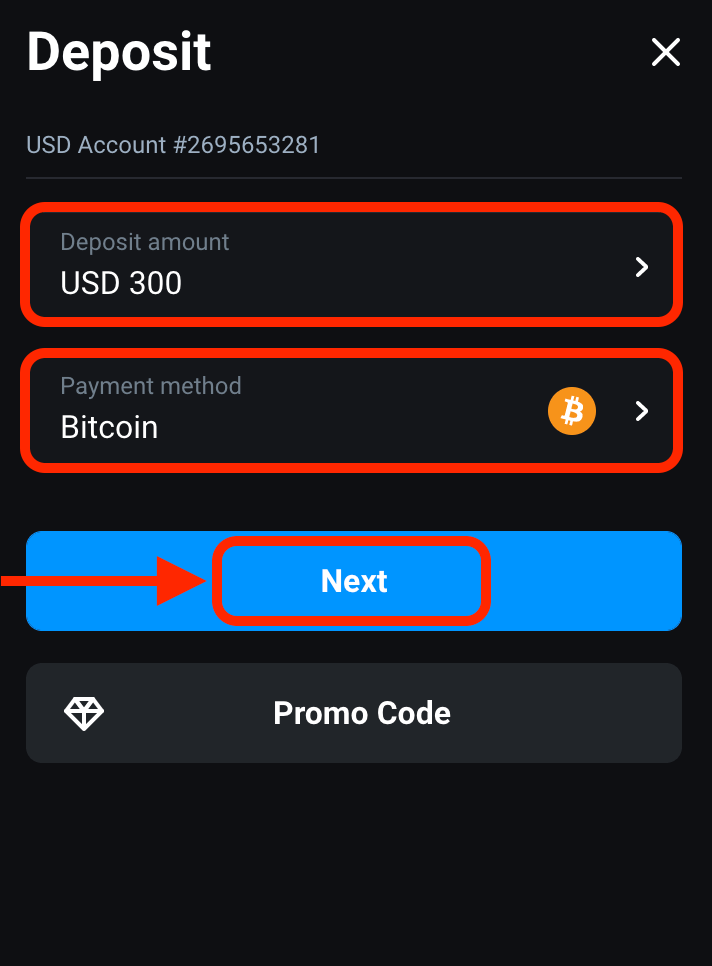 Depożitu Olymptrade permezz ta 'Crypto: Bitcoin, ETH, USDT, Lunu