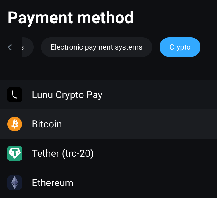 Depożitu Olymptrade permezz ta 'Crypto: Bitcoin, ETH, USDT, Lunu