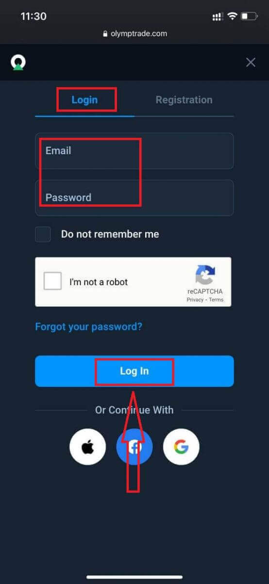 Olymptrade login og kontobekræftelsesproces